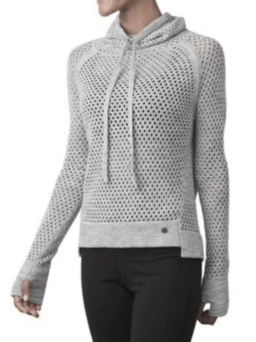 Prana Transluscent Open Knit Organic Cotton Cowl Neck Sweater Pebble Grey Small